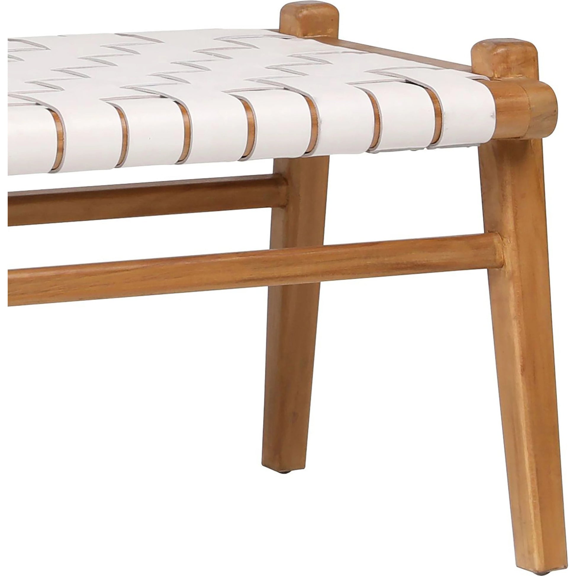 Santiago Teak and Woven Leather Bench by Arch & Plane in black and stain. Made from full grain leather in a coastal style.