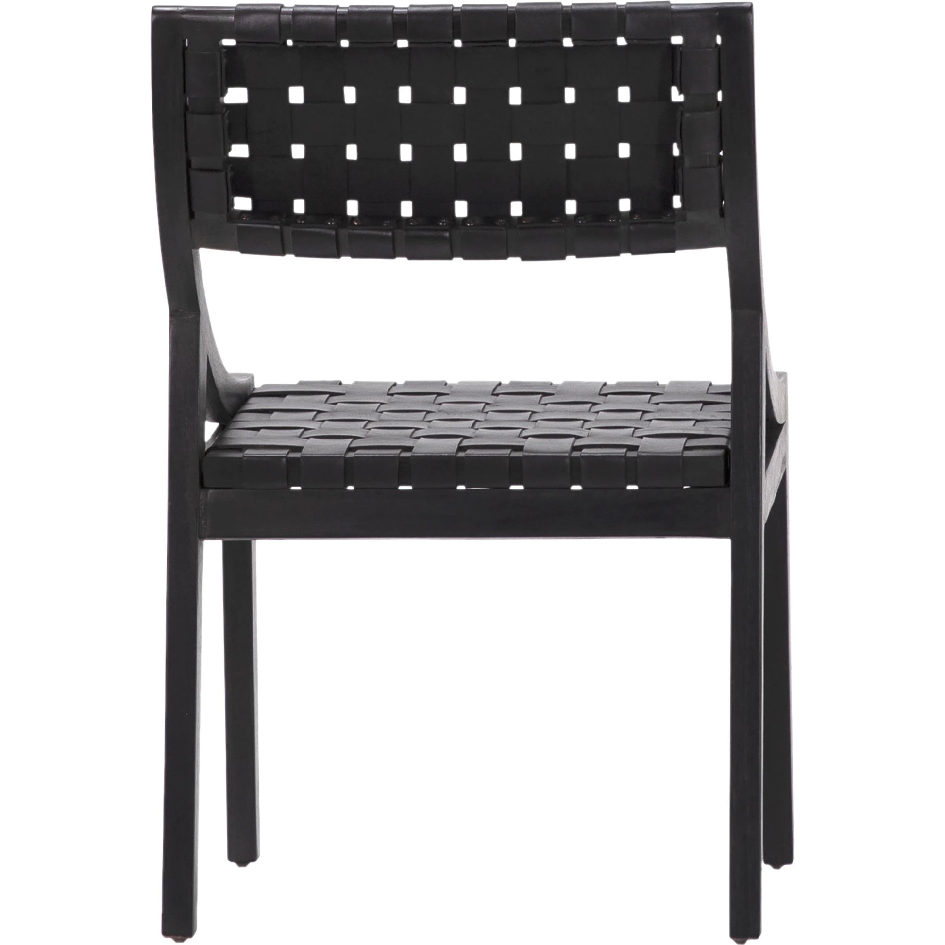 Granville Black Teak and Black Woven Leather Chair by Arch & Plane in black and black. Made from full grain leather in a modern style.