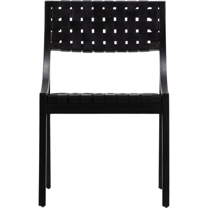 Granville Black Teak and Black Woven Leather Chair by Arch & Plane in black and black. Made from full grain leather in a modern style.