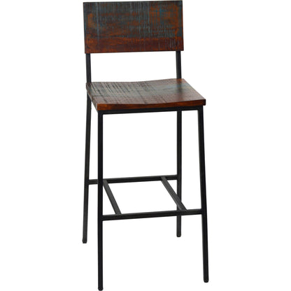 Acacia High Back Industrial Bar Stool by Arch & Plane in antique black. Made from acacia in a modern style.