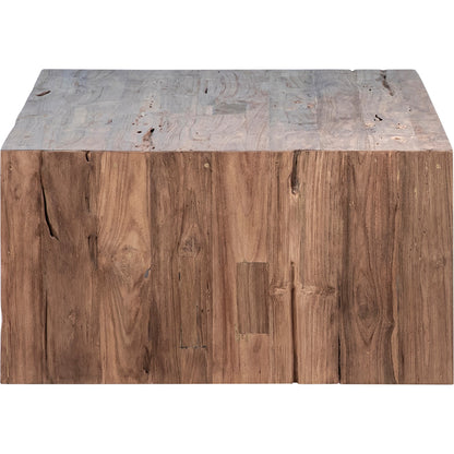 Alaina Reclaimed Teak Waterfall Coffee Table by Arch & Plane in medium brown and clear seal. Made from reclaimed teak in a modern style.