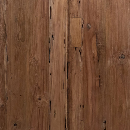 Alaina Rectangular Reclaimed Teak Waterfall Writing Desk by Arch & Plane in medium brown and rustic finish. Made from reclaimed teak in a modern style.