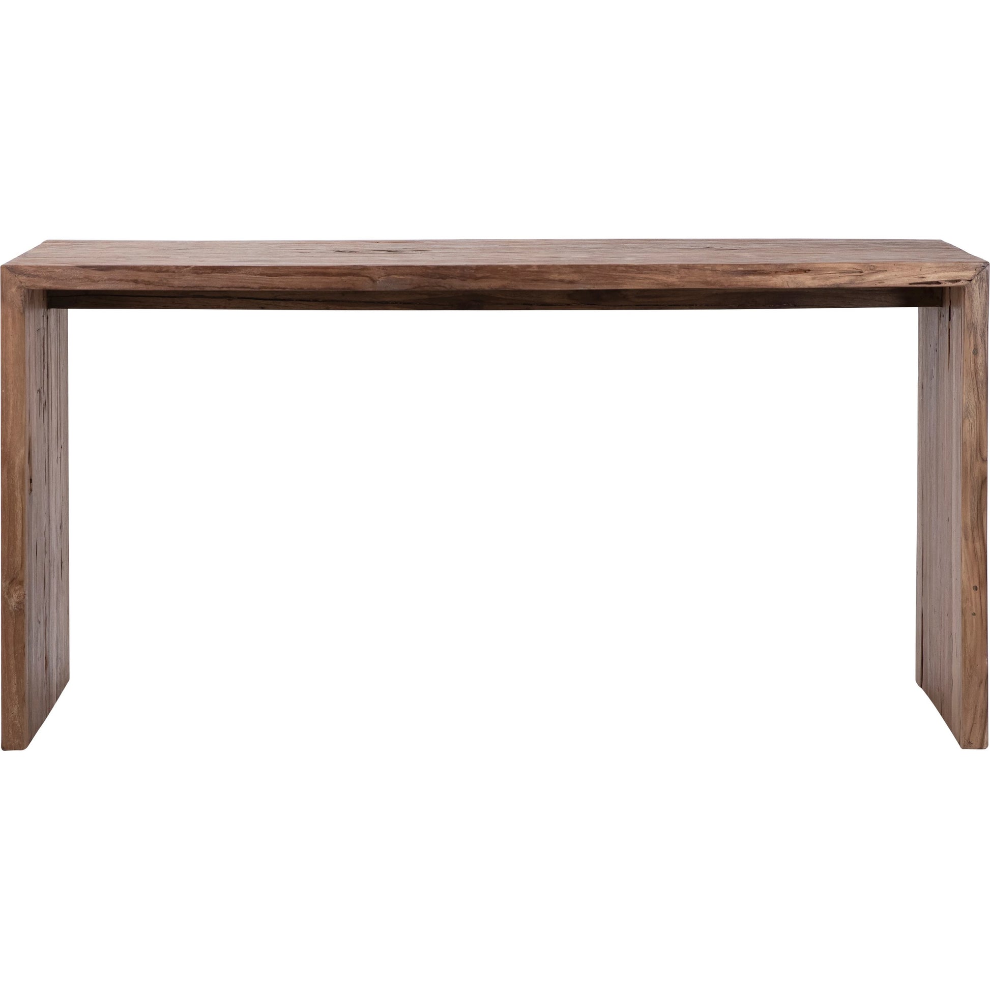 Alaina Rectangular Reclaimed Teak Waterfall Writing Desk by Arch & Plane in medium brown and rustic finish. Made from reclaimed teak in a modern style.