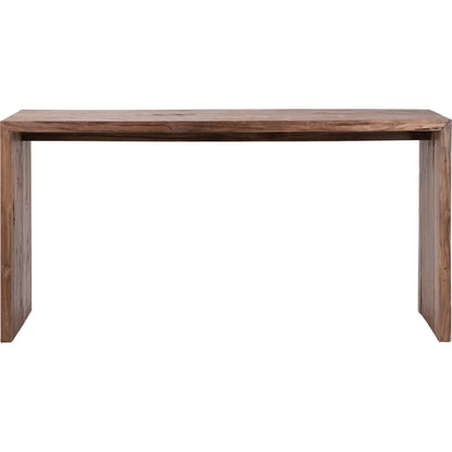 Alaina Rectangular Reclaimed Teak Waterfall Writing Desk by Arch & Plane in medium brown and rustic finish. Made from reclaimed teak in a modern style.