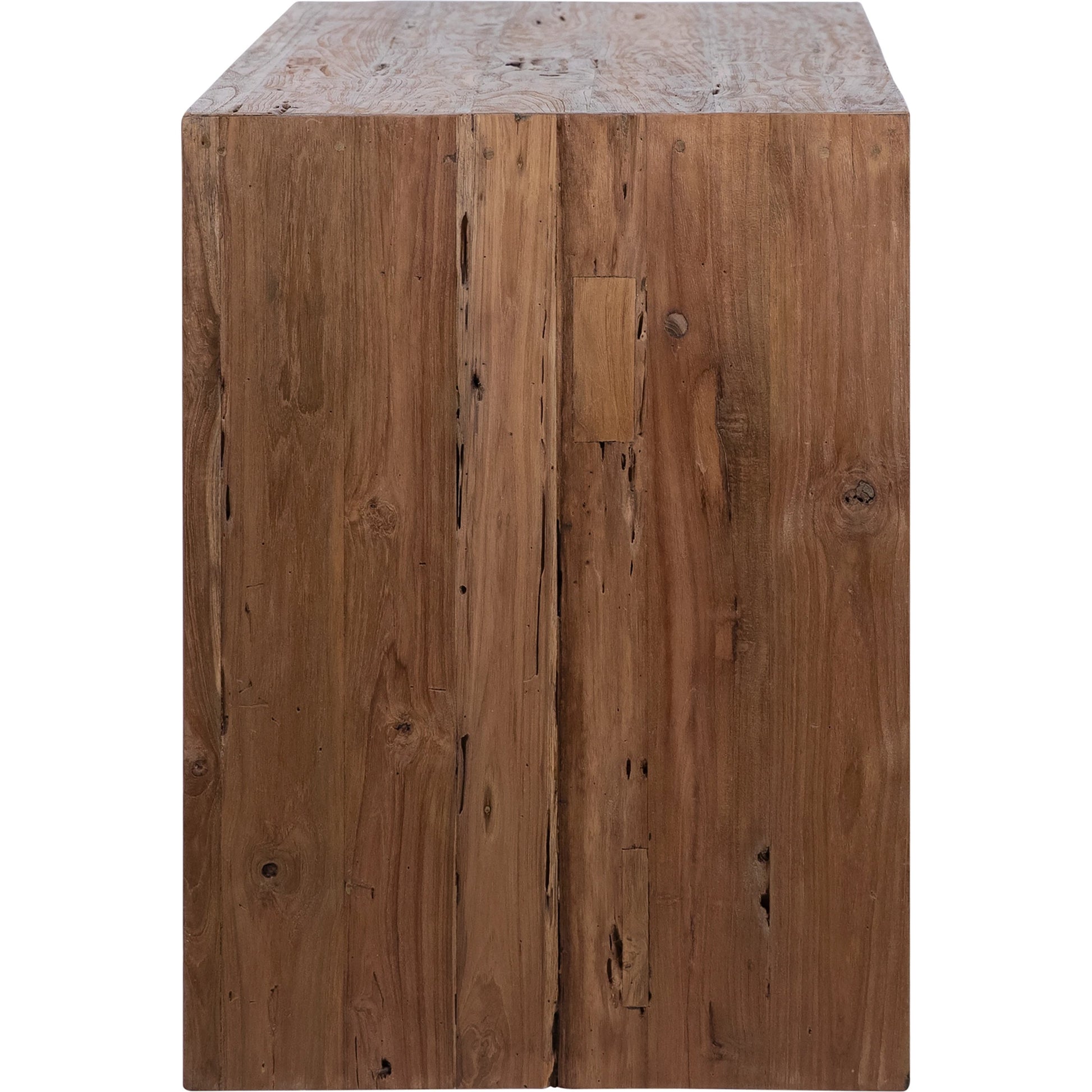 Alaina Rectangular Reclaimed Teak Waterfall Writing Desk by Arch & Plane in medium brown and rustic finish. Made from reclaimed teak in a modern style.