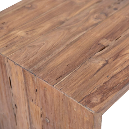 Alaina Rectangular Reclaimed Teak Waterfall Writing Desk by Arch & Plane in medium brown and rustic finish. Made from reclaimed teak in a modern style.