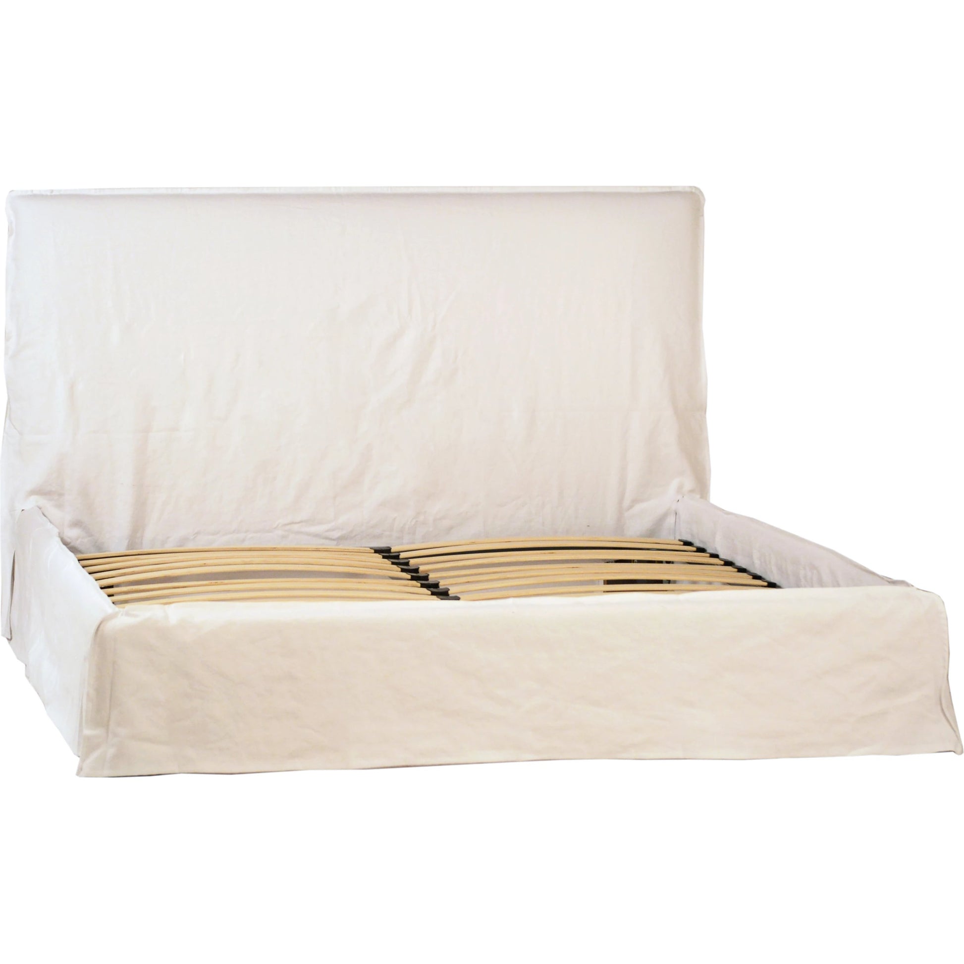 Jovani Upholstered Slipcover Platform Panel Bed in Ivory Linen by Arch & Plane in ivory. Made from linen in a modern style.