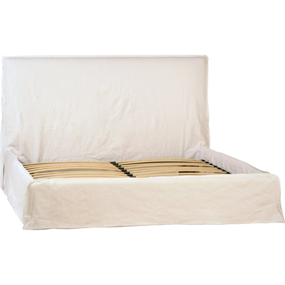 Jovani Upholstered Slipcover Platform Panel Bed in Ivory Linen by Arch & Plane in ivory. Made from linen in a modern style.