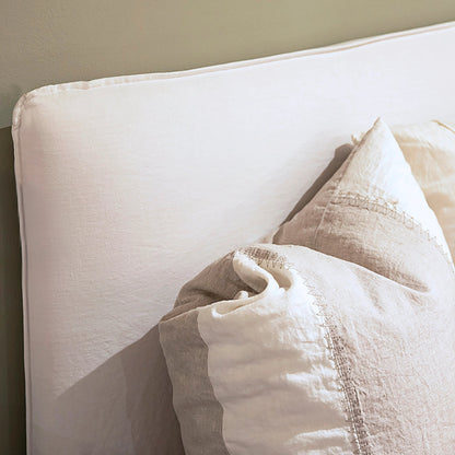 Jovani Upholstered Slipcover Platform Panel Bed in Ivory Linen by Arch & Plane in ivory. Made from linen in a modern style.