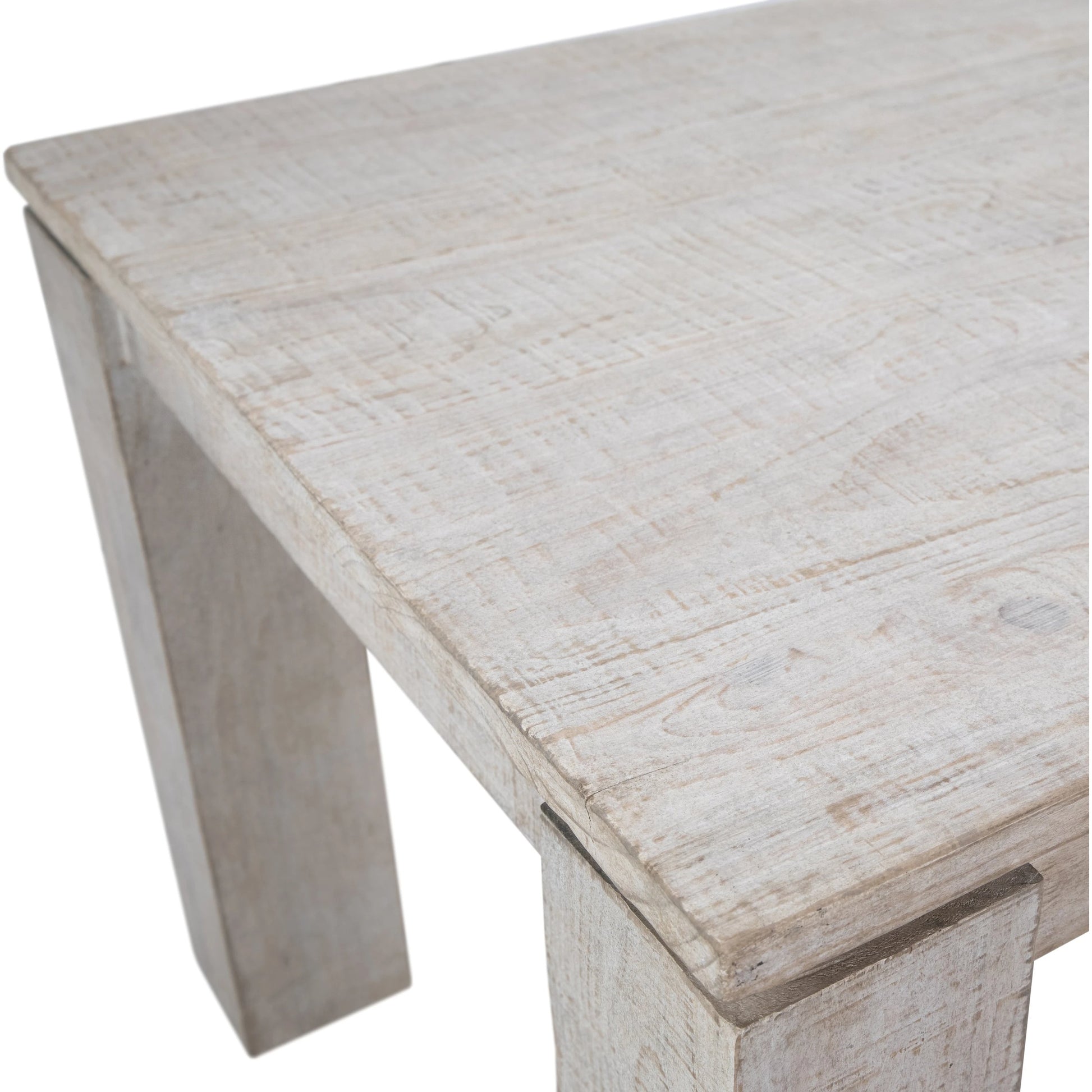 Dorsey Reclaimed Pine Dining Table by Arch & Plane in white wash. Made from reclaimed pine in a modern style.