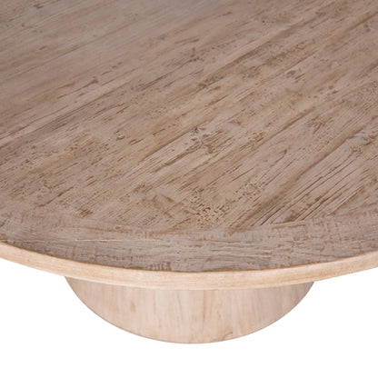 Clint Reclaimed Pine Round Pedestal Dining Table by Arch & Plane in light brown. Made from reclaimed pine in a modern style.