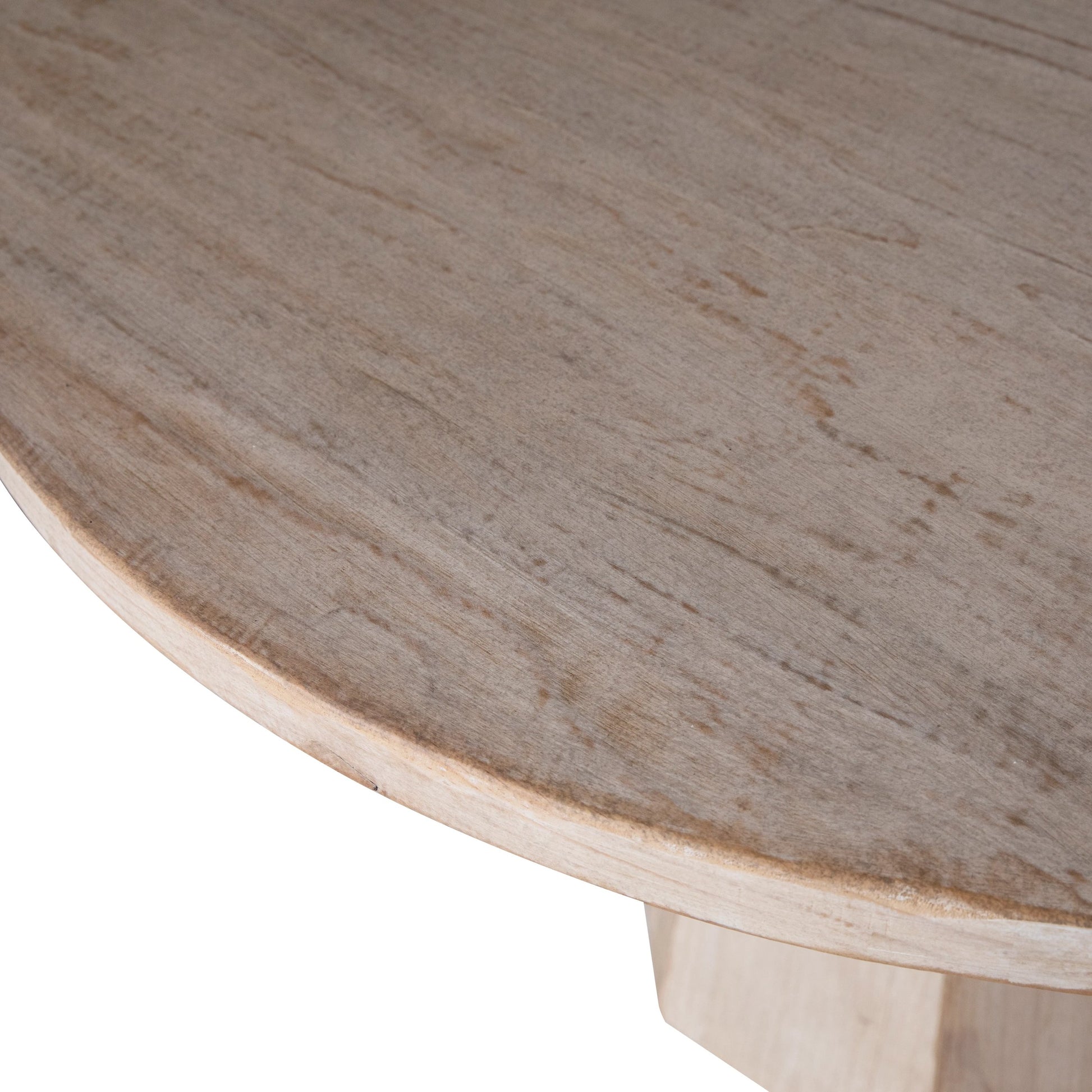 Smith Round Reclaimed Wood Pedestal Dining Table by Arch & Plane in light brown. Made from reclaimed pine in a modern style.