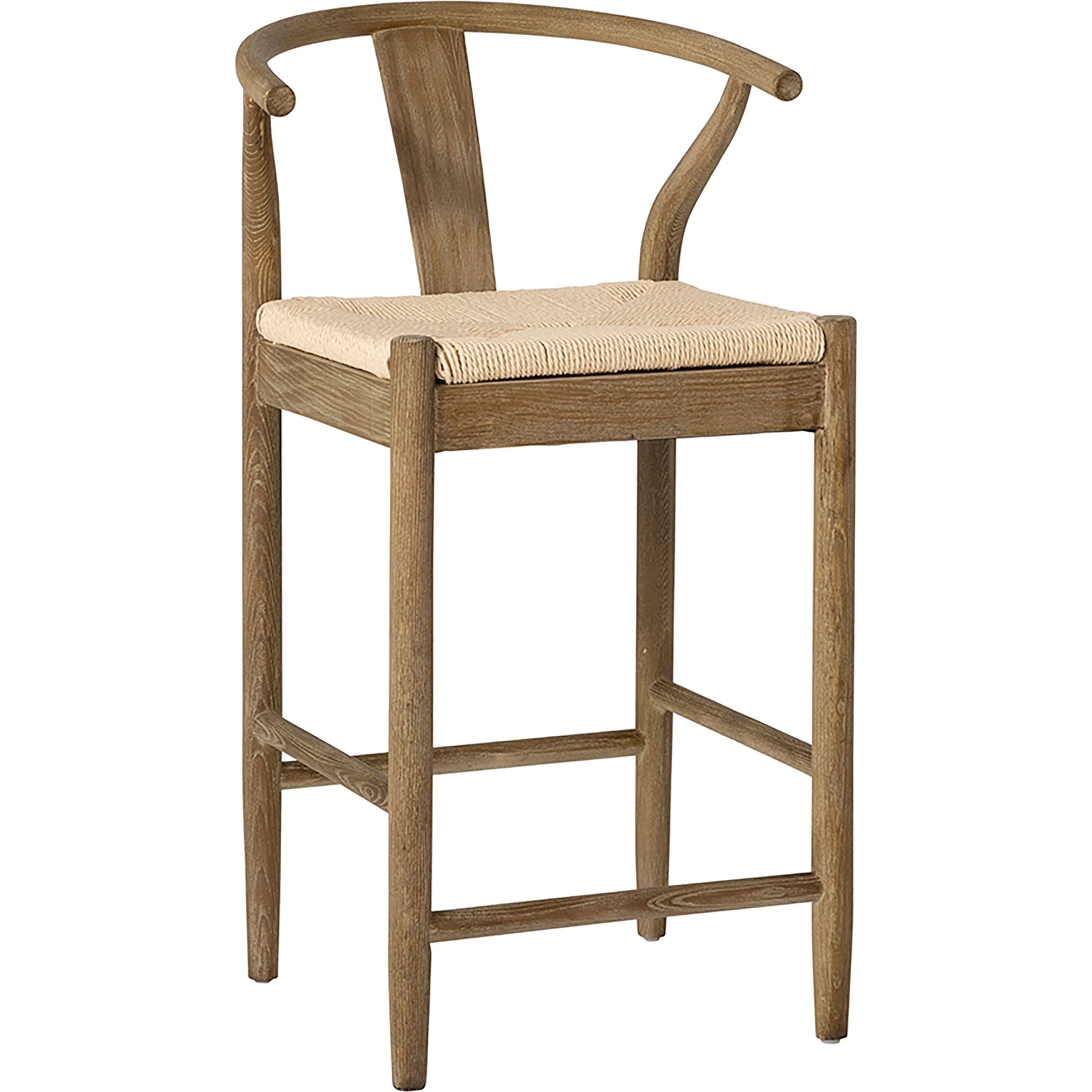 Curved Back Natural Oak Counter Stool with Woven Seat by Arch & Plane in medium brown, light brown. Made from oak in a modern style.