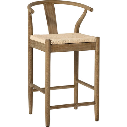 Curved Back Natural Oak Counter Stool with Woven Seat by Arch & Plane in medium brown, light brown. Made from oak in a modern style.