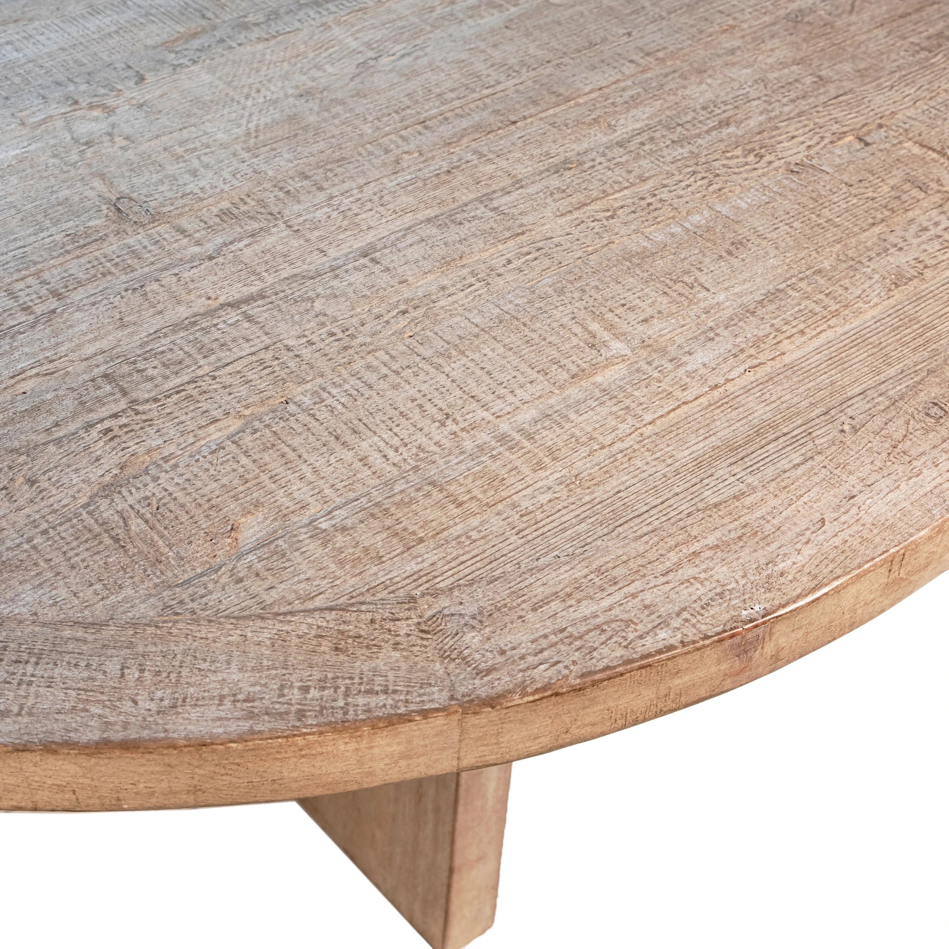 Dena 60" Round Reclaimed Pine Dining Table by Arch & Plane. Made from reclaimed pine in a modern style.