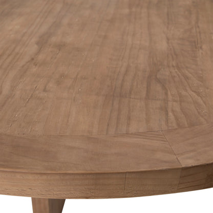 Dena 60" Round Reclaimed Pine Dining Table by Arch & Plane. Made from reclaimed pine in a modern style.