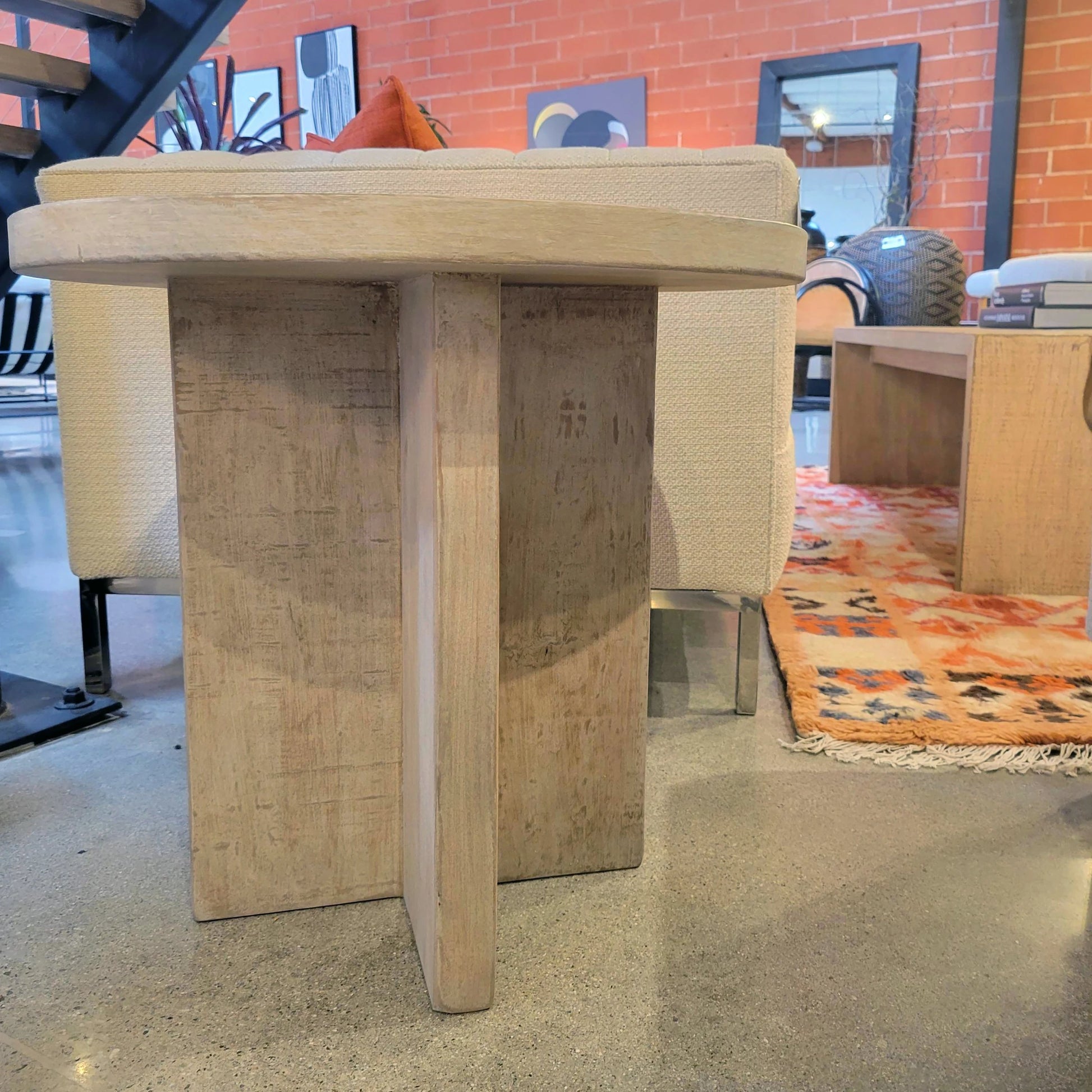 Dena Reclaimed Wood End Table by Arch & Plane in light wash. Made from reclaimed pine in a modern style.