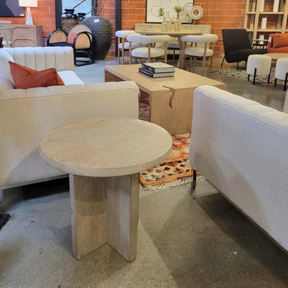 Dena Reclaimed Wood End Table by Arch & Plane in light wash. Made from reclaimed pine in a modern style.