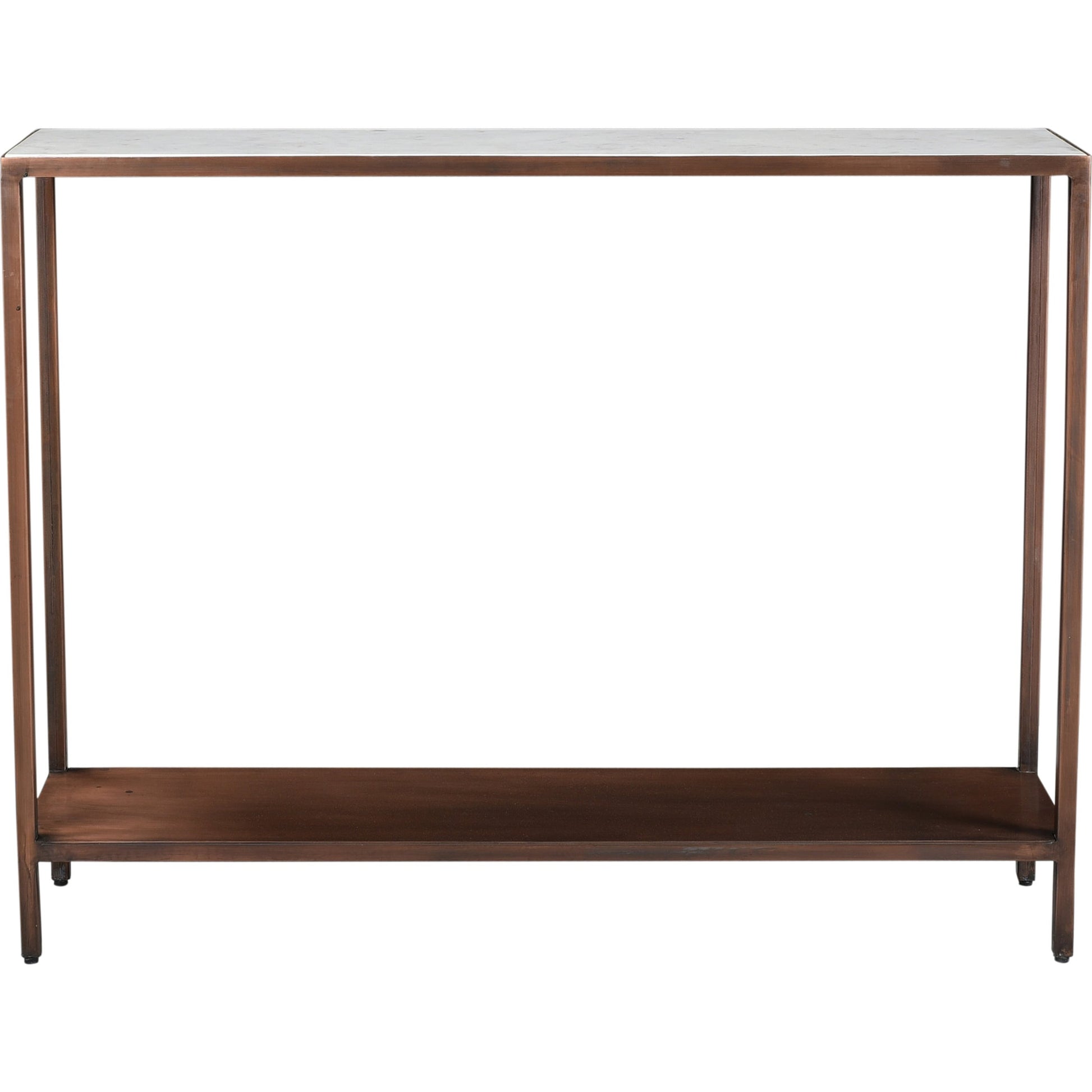 Bottego Console Table by Moe's Home Collection in antique copper and matt lacquer, water-based stain. Made from marble, iron, metal in a modern style.