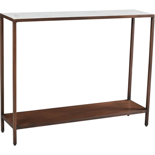 Bottego Console Table by Moe's Home Collection in antique copper and matt lacquer, water-based stain. Made from marble, iron, metal in a modern style.