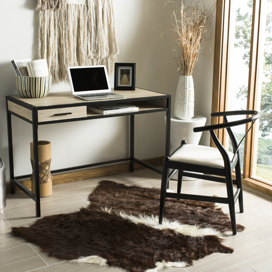 Alan Desk by Safavieh in oak, black. Made from mdf in a modern style.