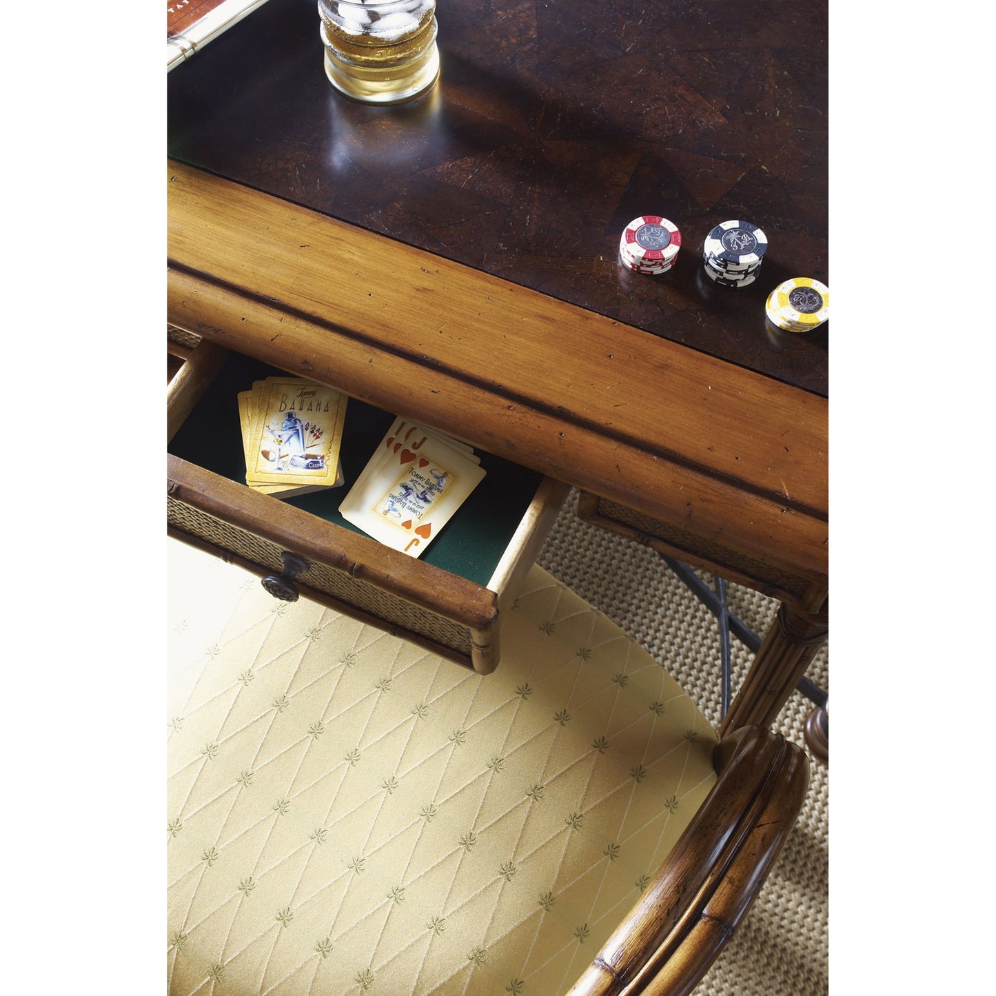 002 SR-836396 | Closeup | Samba Game Table by Tommy Bahama Home. Made from unique in a traditional style.
