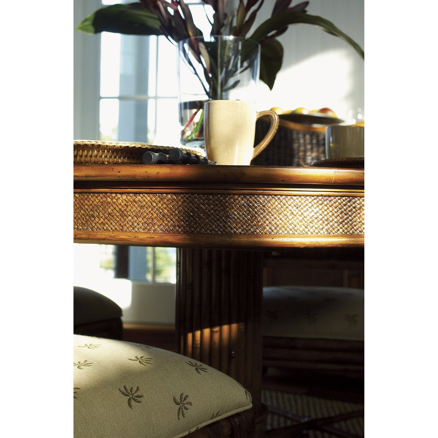 005 SR-836009 | Closeup | Cayman Kitchen Table by Tommy Bahama Home. Made from unique in a traditional style.