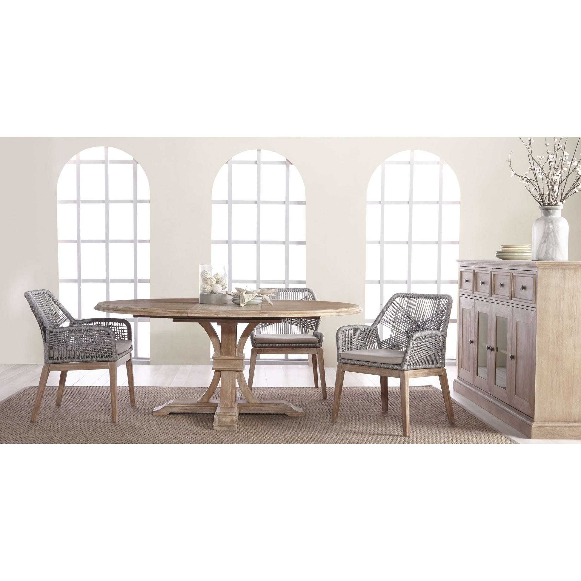 Devon Dining Table by Essentials For Living in natural gray. Made from solid acacia, acacia veneer in a cottage & farmhouse style.