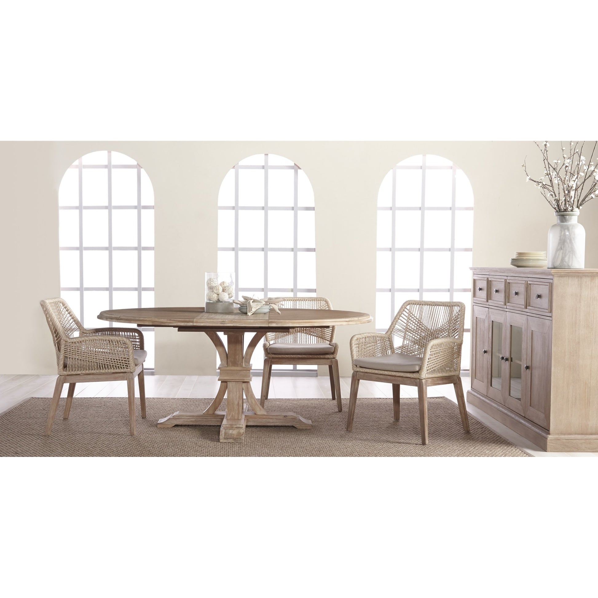 Devon Dining Table by Essentials For Living in natural gray. Made from solid acacia, acacia veneer in a cottage & farmhouse style.