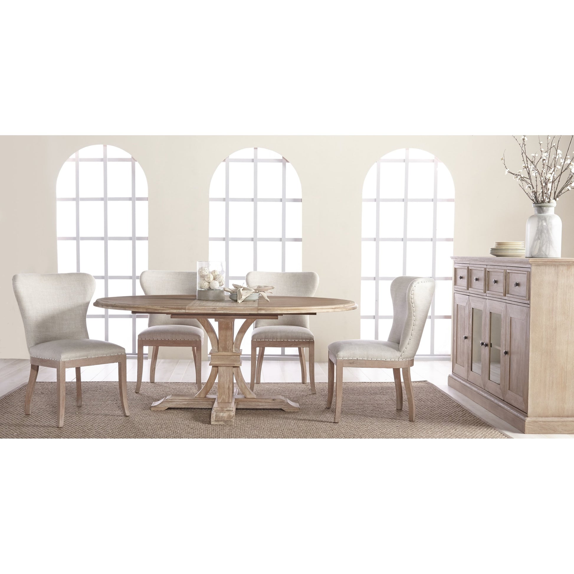 Devon Dining Table by Essentials For Living in natural gray. Made from solid acacia, acacia veneer in a cottage & farmhouse style.