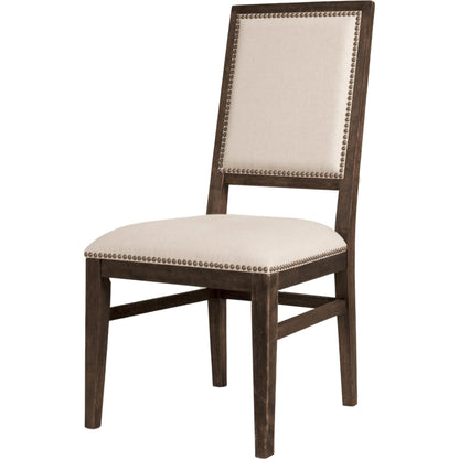 Dexter Dining Chair (Set of 2) by Essentials For Living in stone linen, natural gray, silver nail heads. Made from rubberwood, linen in a traditional style.