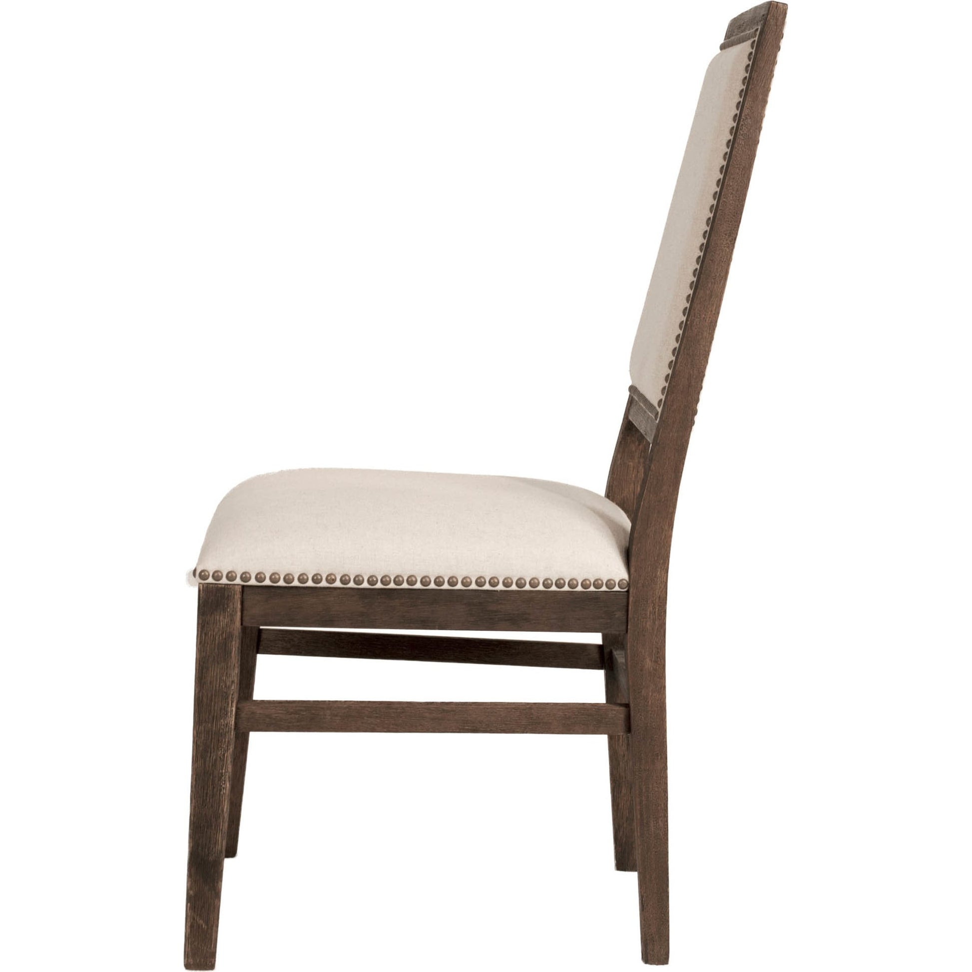 Dexter Dining Chair (Set of 2) by Essentials For Living in stone linen, natural gray, silver nail heads. Made from rubberwood, linen in a traditional style.
