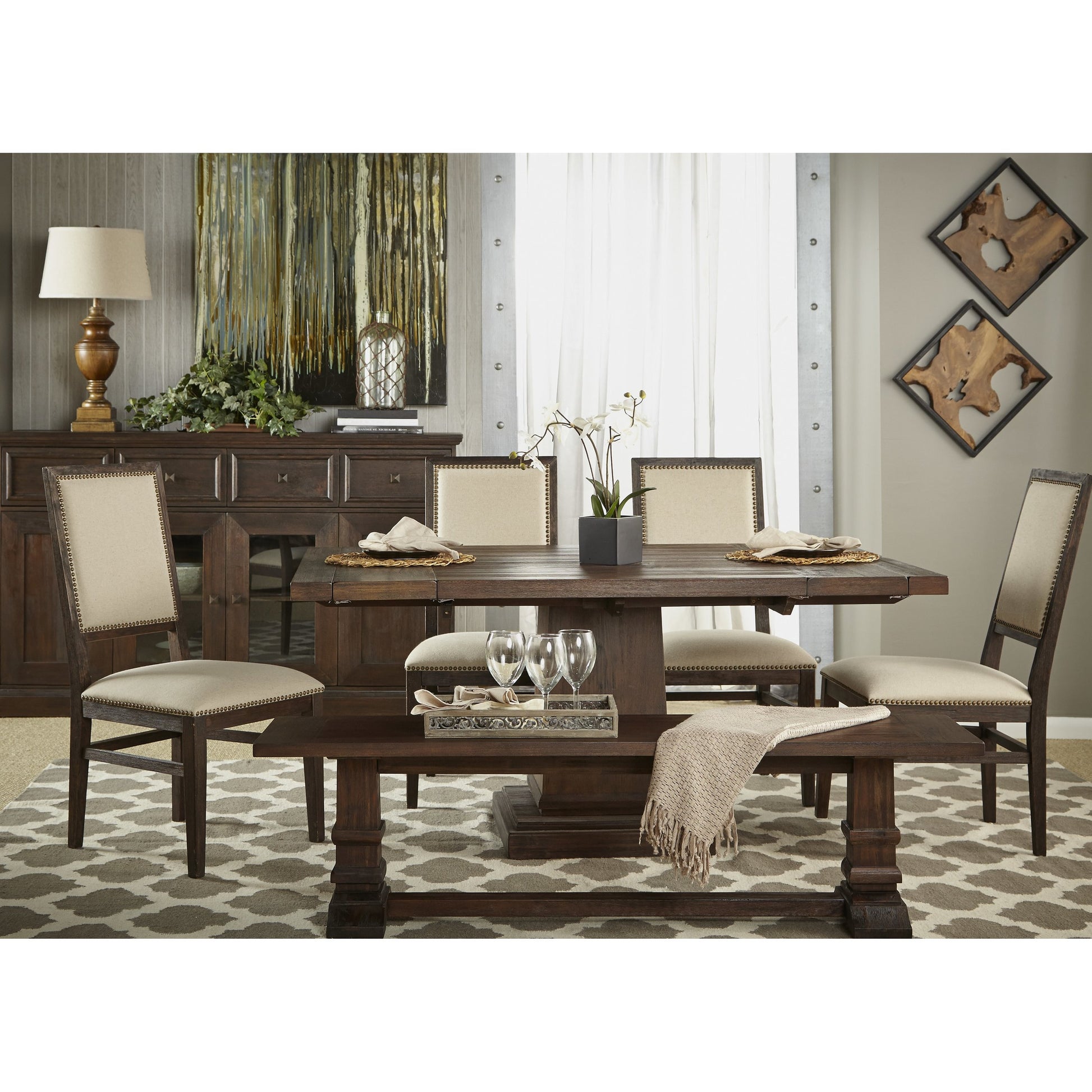 Dexter Dining Chair (Set of 2) by Essentials For Living in stone linen, natural gray, silver nail heads. Made from rubberwood, linen in a traditional style.