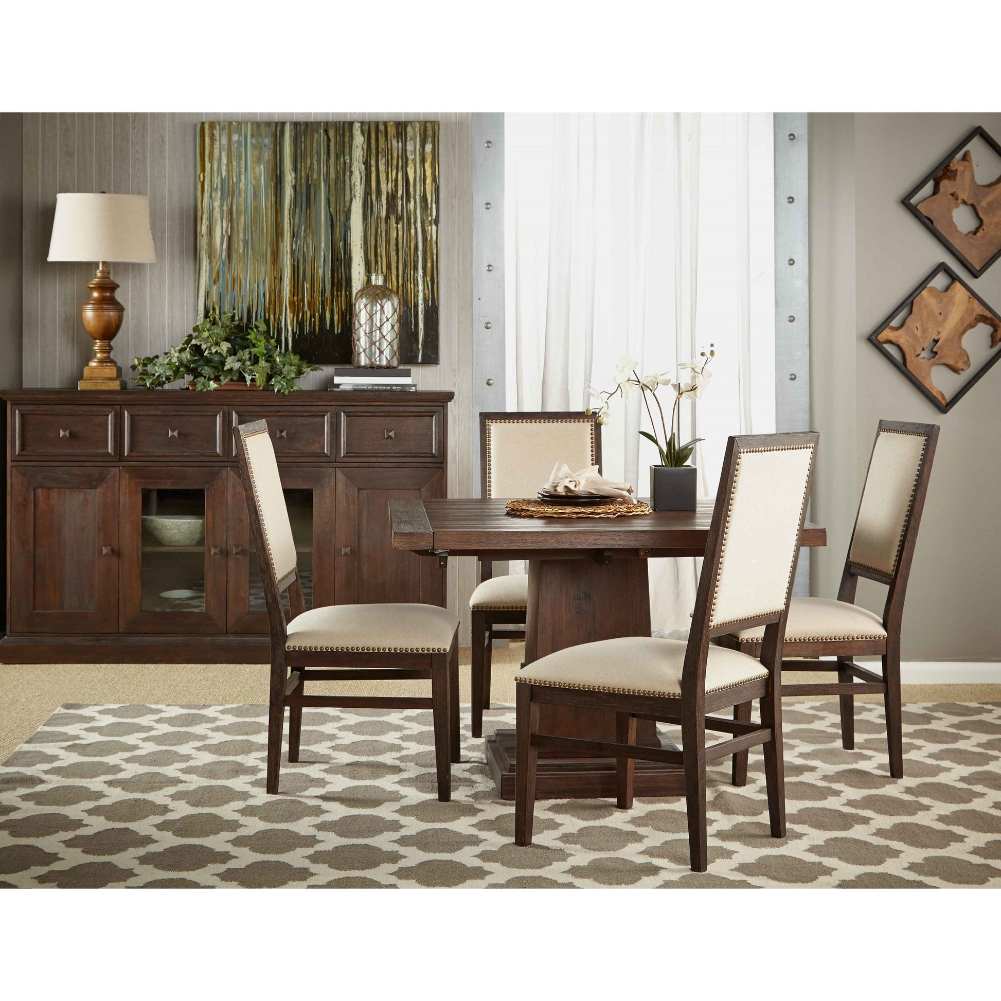 Dexter Dining Chair (Set of 2) by Essentials For Living in stone linen, natural gray, silver nail heads. Made from rubberwood, linen in a traditional style.