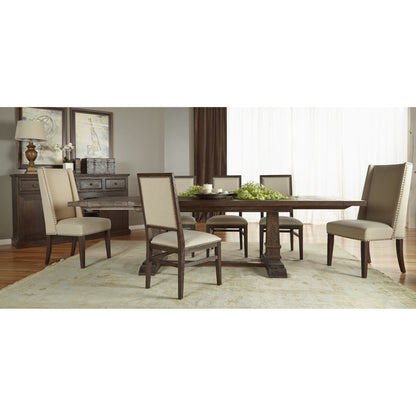 Dexter Dining Chair (Set of 2) by Essentials For Living in stone linen, natural gray, silver nail heads. Made from rubberwood, linen in a traditional style.