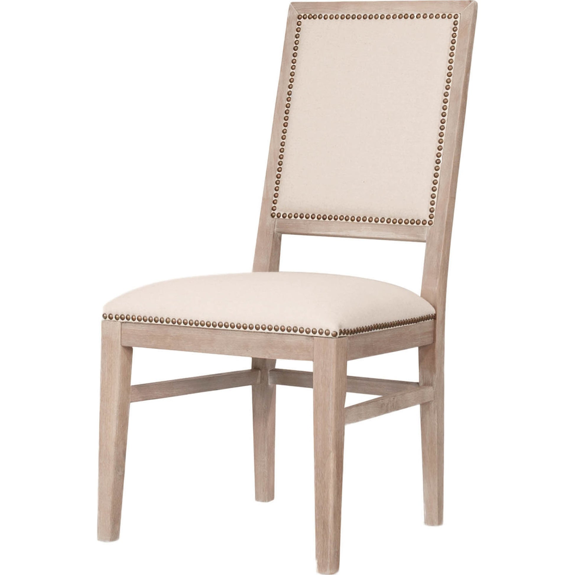 Dexter Dining Chair (Set of 2) by Essentials For Living in stone linen, natural gray, silver nail heads. Made from rubberwood, linen in a traditional style.