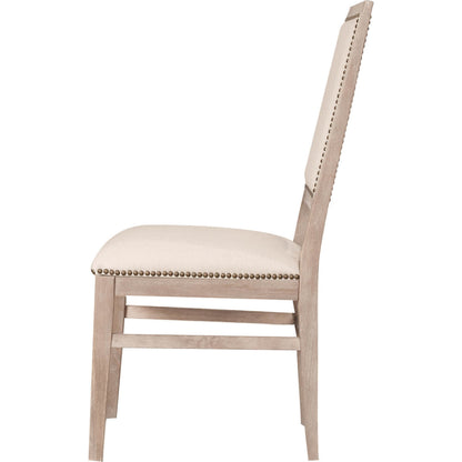 Dexter Dining Chair (Set of 2) by Essentials For Living in stone linen, natural gray, silver nail heads. Made from rubberwood, linen in a traditional style.