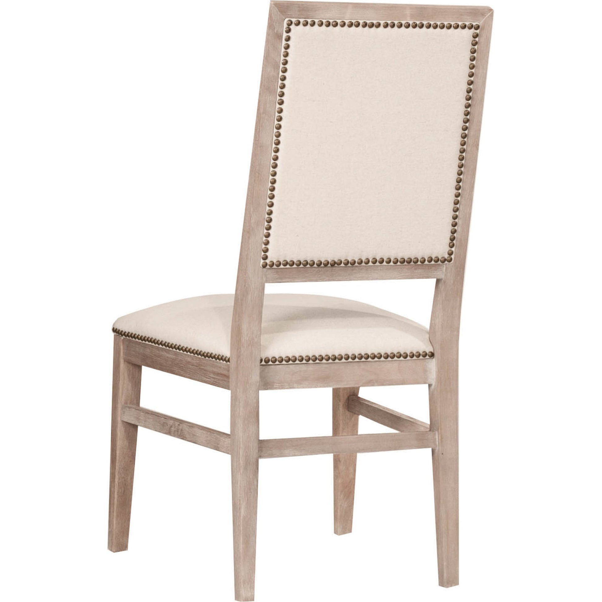 Dexter Dining Chair (Set of 2) by Essentials For Living in stone linen, natural gray, silver nail heads. Made from rubberwood, linen in a traditional style.