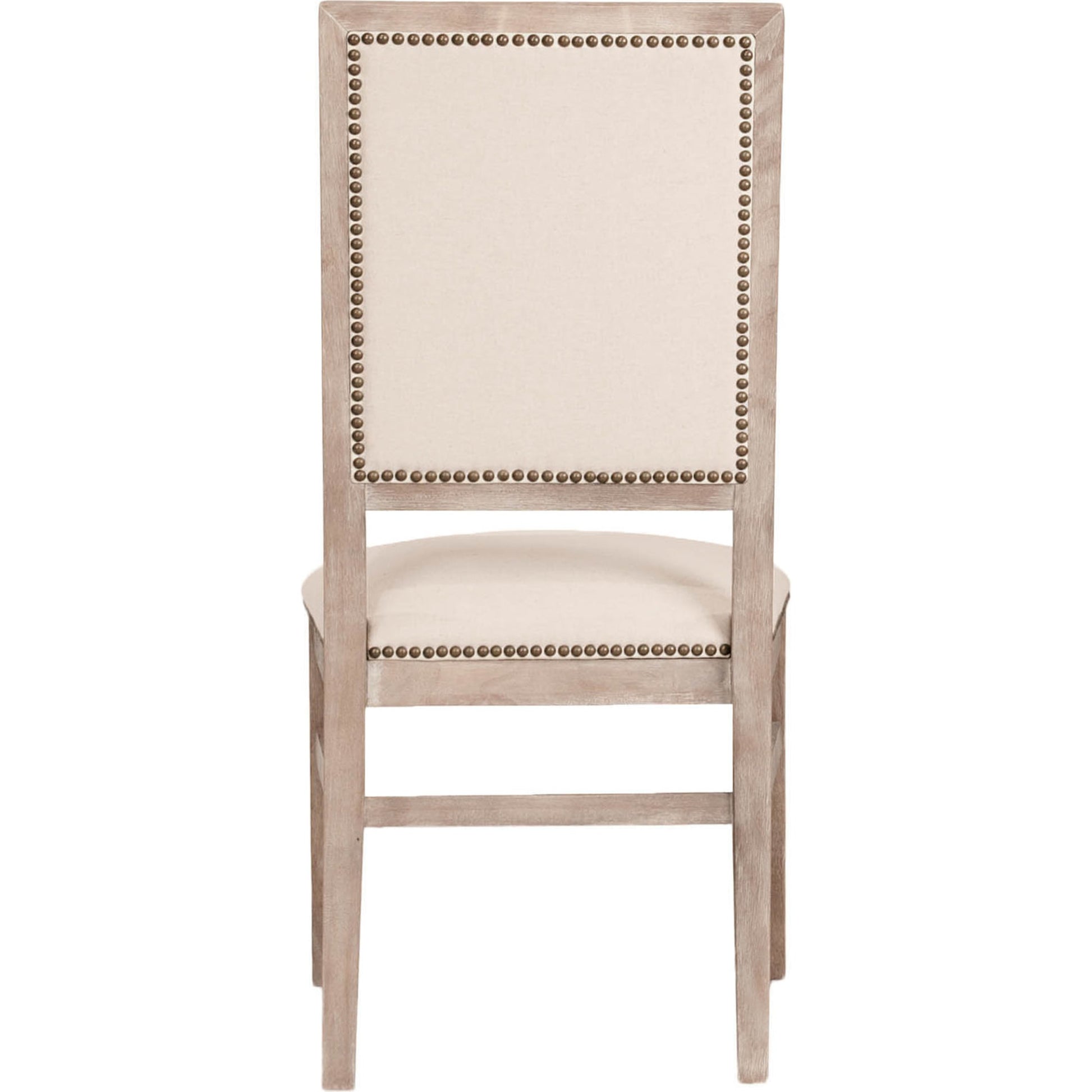 Dexter Dining Chair (Set of 2) by Essentials For Living in stone linen, natural gray, silver nail heads. Made from rubberwood, linen in a traditional style.