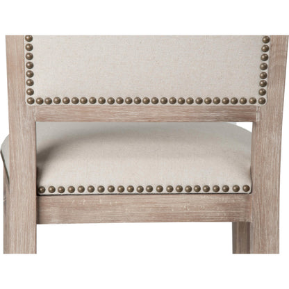 Dexter Dining Chair (Set of 2) by Essentials For Living in stone linen, natural gray, silver nail heads. Made from rubberwood, linen in a traditional style.