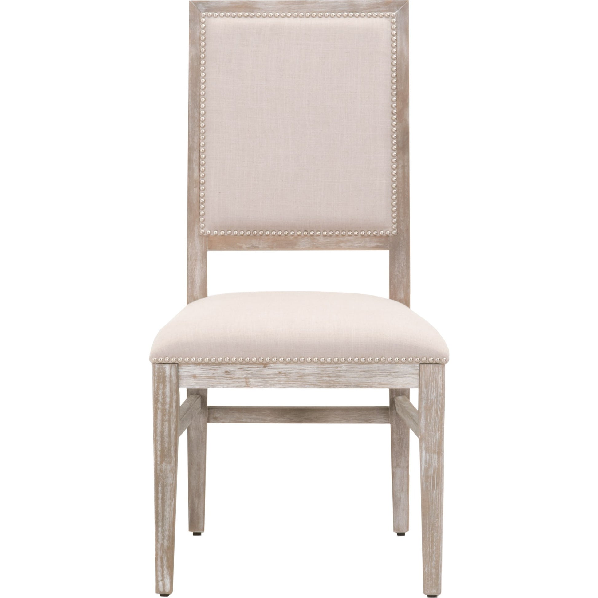 Dexter Dining Chair by Essentials For Living in stone linen, natural gray, silver nail heads. Made from rubberwood, linen in a traditional style.