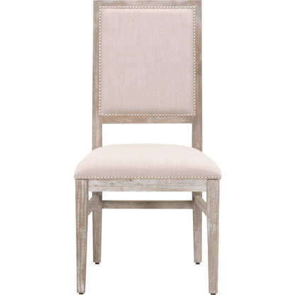 Dexter Dining Chair by Essentials For Living in stone linen, natural gray, silver nail heads. Made from rubberwood, linen in a traditional style.