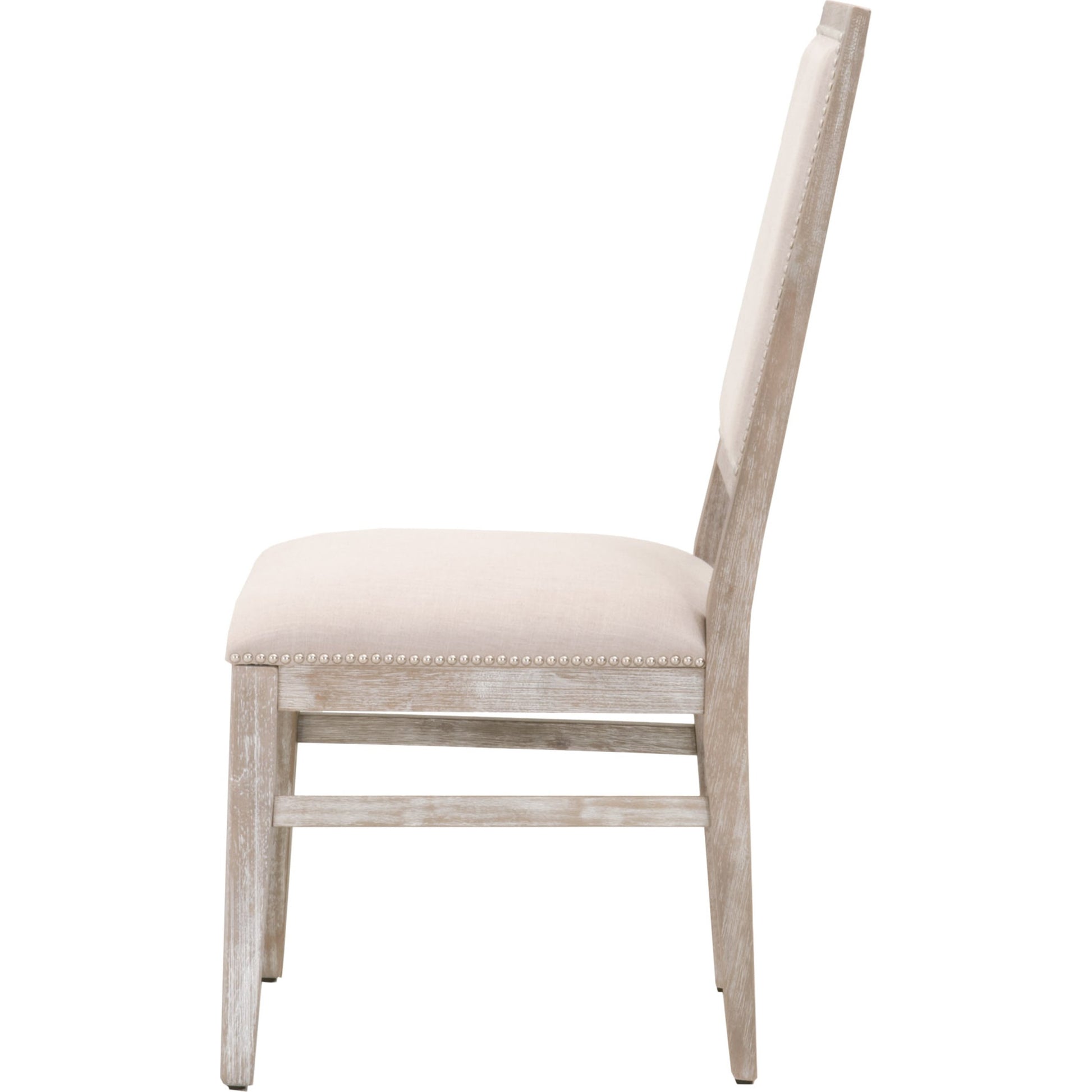 Dexter Dining Chair by Essentials For Living in stone linen, natural gray, silver nail heads. Made from rubberwood, linen in a traditional style.