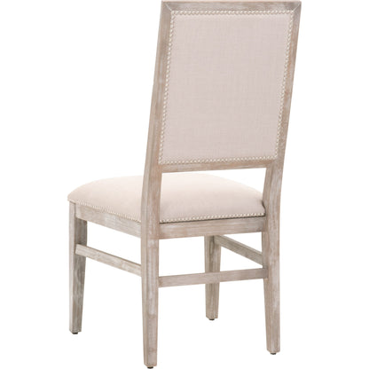 Dexter Dining Chair by Essentials For Living in stone linen, natural gray, silver nail heads. Made from rubberwood, linen in a traditional style.