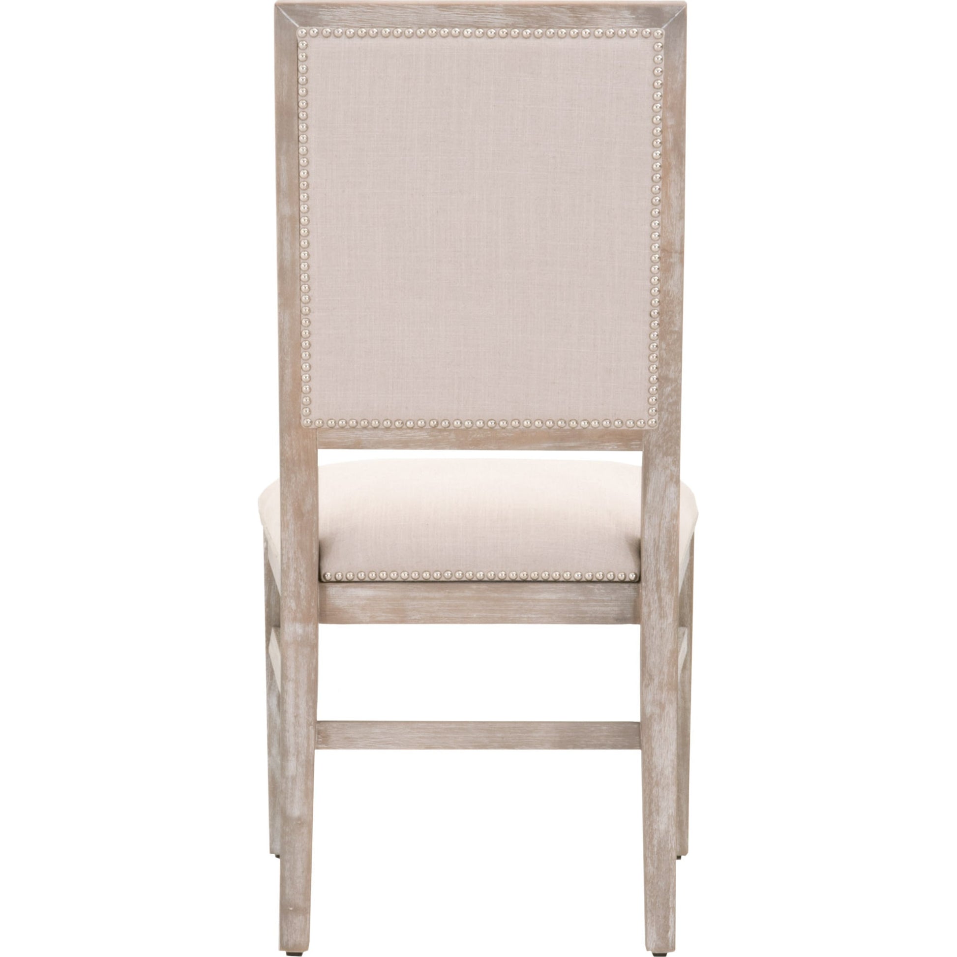Dexter Dining Chair by Essentials For Living in stone linen, natural gray, silver nail heads. Made from rubberwood, linen in a traditional style.