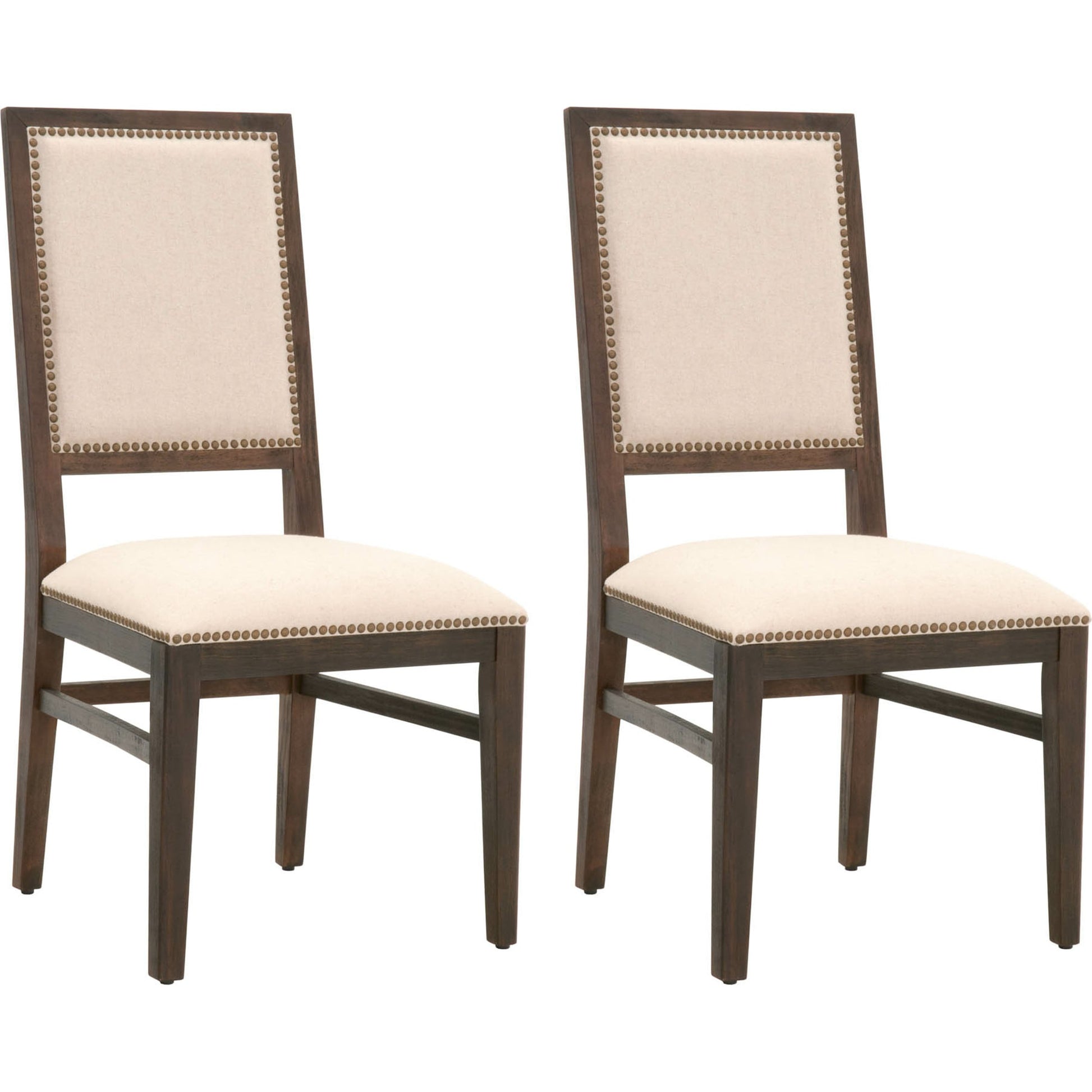 Dexter Dining Chair (Set of 2) by Essentials For Living in stone linen, natural gray, silver nail heads. Made from rubberwood, linen in a traditional style.