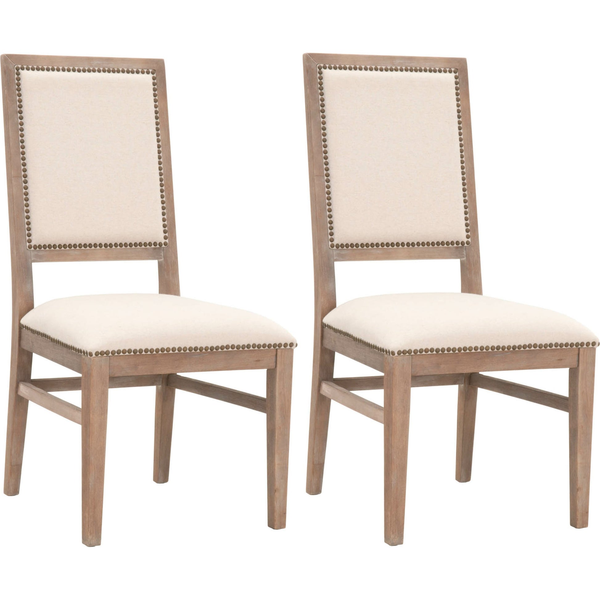 Dexter Dining Chair (Set of 2) by Essentials For Living in stone linen, natural gray, silver nail heads. Made from rubberwood, linen in a traditional style.
