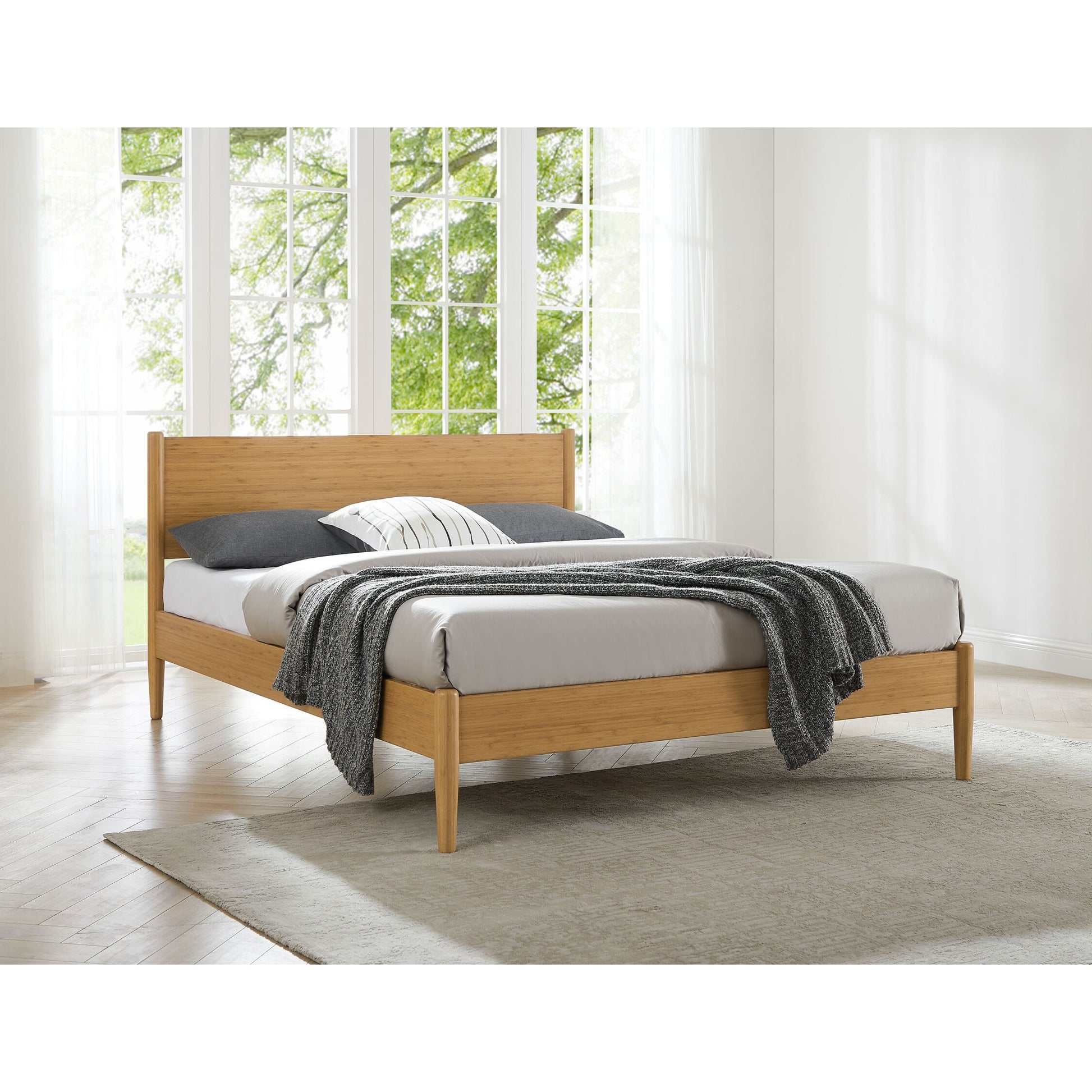 Ria Platform Bed by Greenington in caramelized. Made from solid moso bamboo in a modern style.