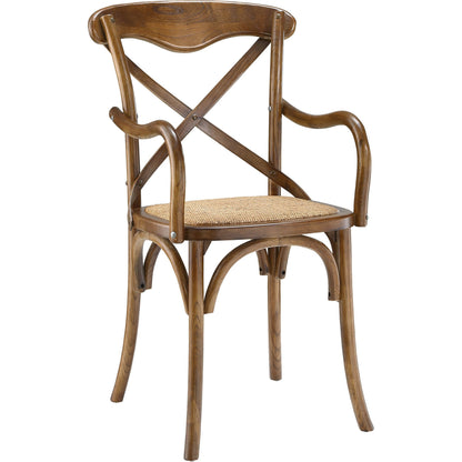 Easton Dining Armchair by Evans & Londeen in walnut. Made from chinese toon, plywood, rattan in a cottage & farmhouse style.