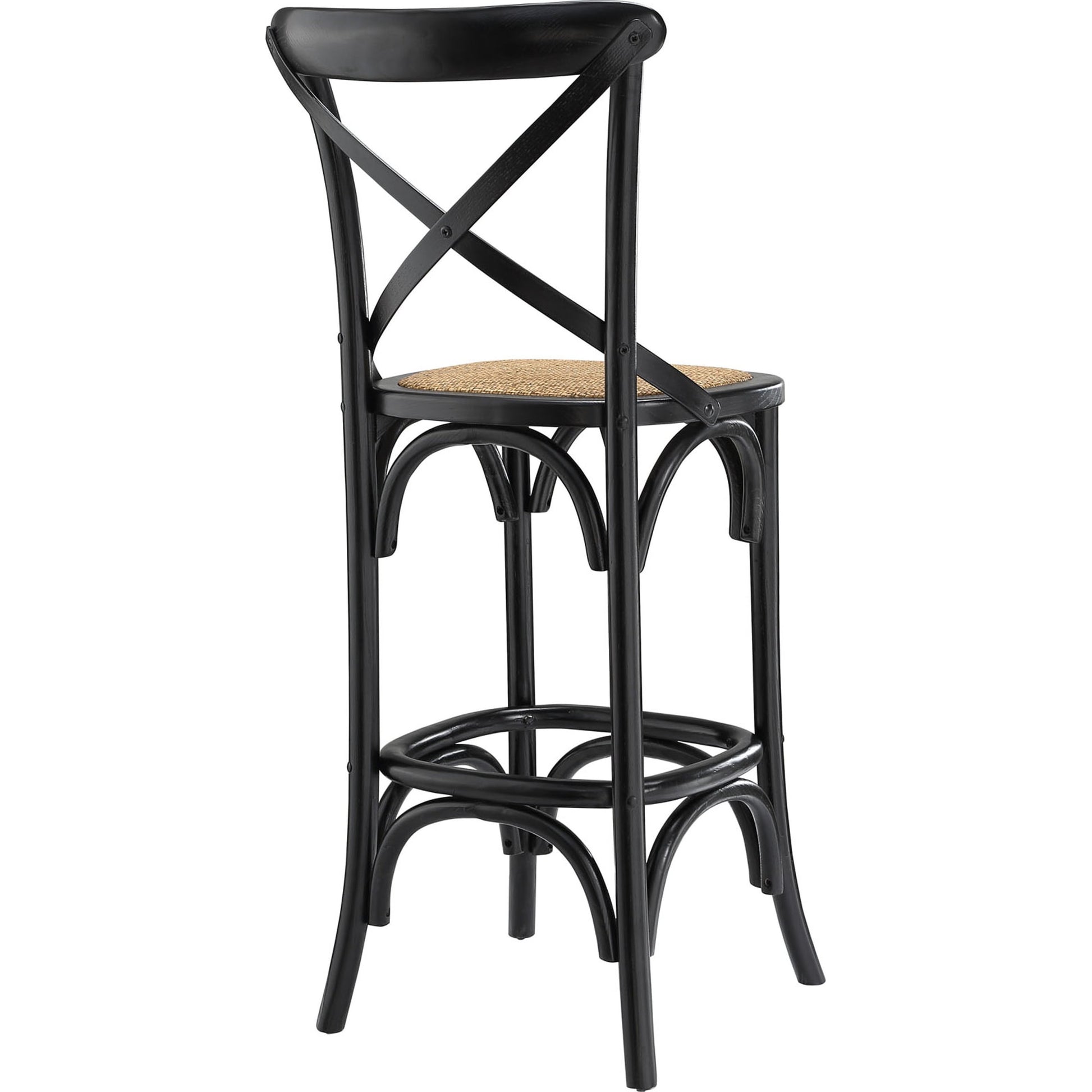 Easton Bar Stool by Evans & Londeen. Made from edge chinese elm wood, middle p2 plywood, top rattan, white foot pins in a cottage & farmhouse style.